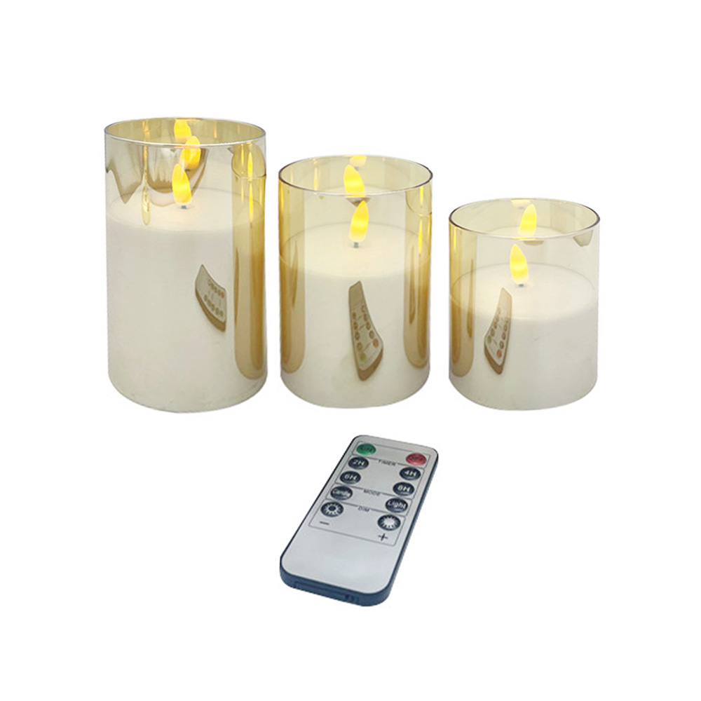 金色のガラスが燃え上がっていないLED Pillar Candle